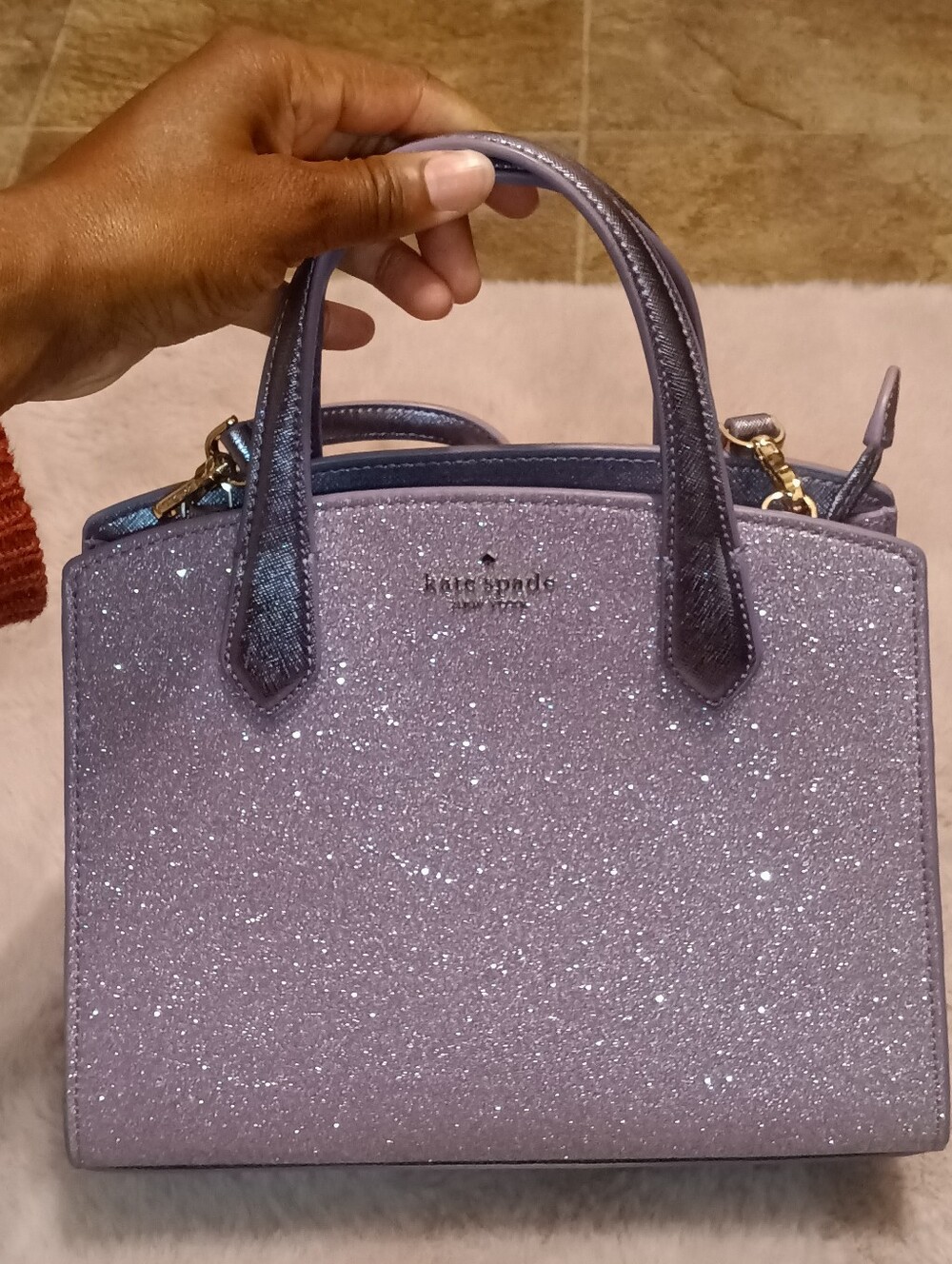 Kate Spade Lori Purple Glitter Large Tote Bag Shimmer Purse D411